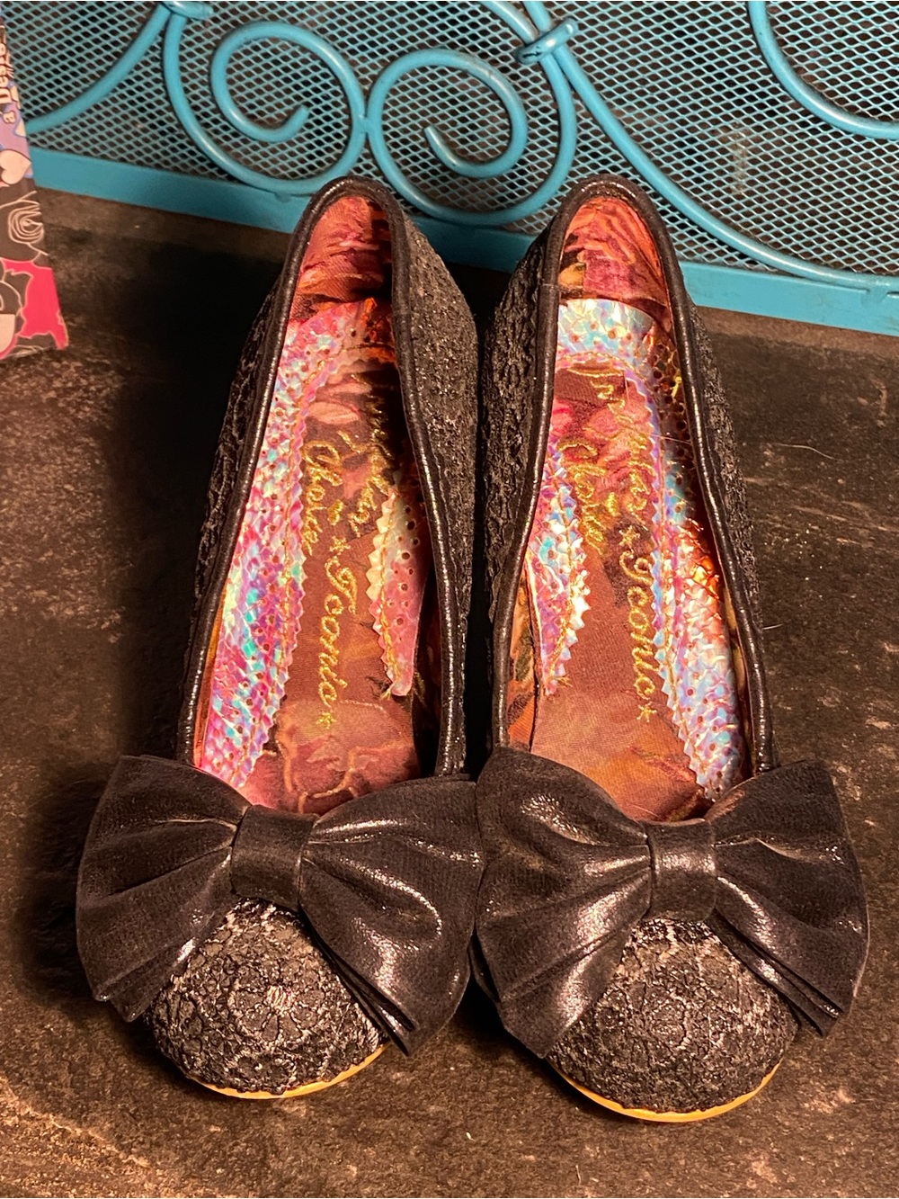 Irregular Choice Mal E Bow pumps in box, black silver lace,bows,8 - Picture 4 of 16